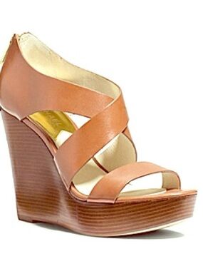 Michael Kors Cognac Leather Crisscross Wedge Sandal